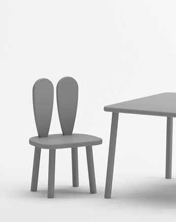 Stolik i 2 krzesełka z uszami królika szare, OSOBY - Prezent dla 3 latka