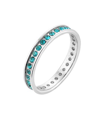 Srebrna obrączka z turkusowymi kryształami Preciosa, OSOBY - Prezent dla mamy na urodziny