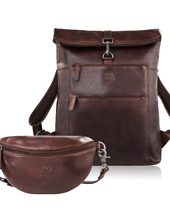 Plecak skórzany SL-02-BR i saszetka nerka damska SL-05-BR Zestaw prezentowy Z, Paolo Peruzzi