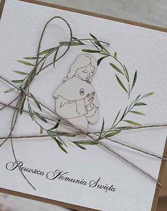 Ręcznie robiona kartka na komunię z życzeniami - dziewczynka, sorte