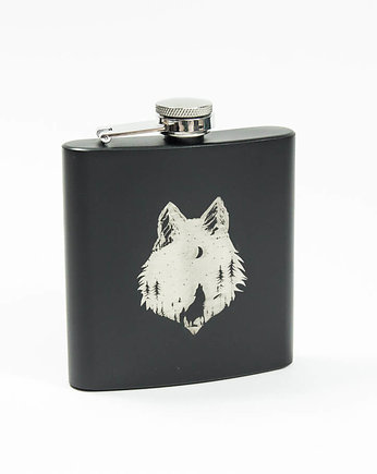 Piersiówka metalowa 180ml WILK czarna, Szwendam sie
