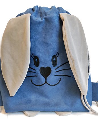 Worek niebieski dla przedszkolaka z imieniem zajączek uszy, Made by Joan