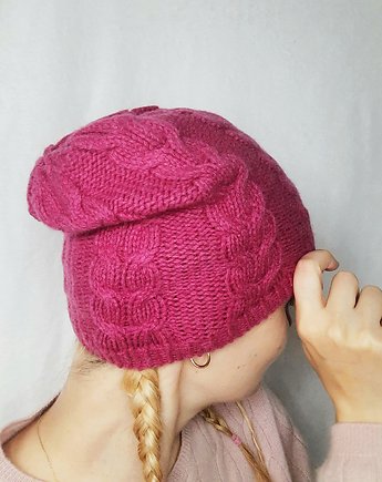 Kaszmirowa czapka- czapka z kaszmiru 100% różowa, BAJKA
