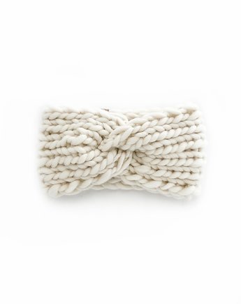 Biała opaska turban z grubej wełny peruwiańskiej, Holy Alpaca Knit