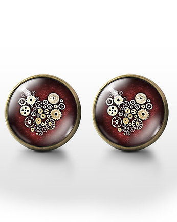 Kolczyki sztyfty - Steampunk Heart - brąz, yenoo