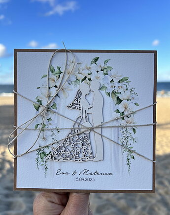 Personalizowana kartka na ślub, ślubna ręcznie robiona boho, sorte