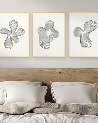 Zestaw 3 geometrycznych plakatów liniowych, do salonu, sypialni., Grawisfera