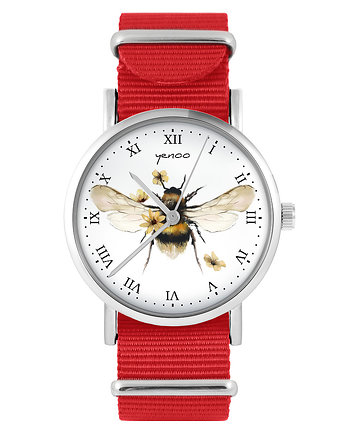 Zegarek - Bee natural - czerwony, nylonowy, yenoo