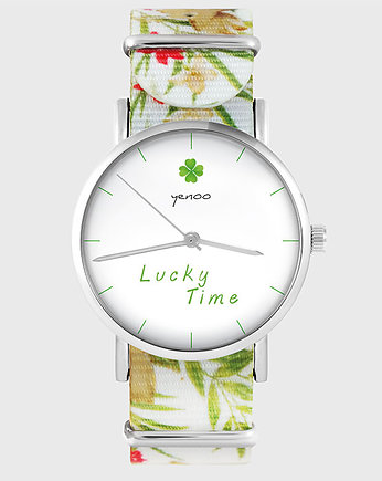 Zegarek - Lucky time - kwiaty, nato, biały, OSOBY - Prezent dla teścia