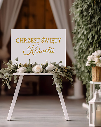 Naklejka na chrzest święty na ściankę imię dziecka 45x20 cm kolory, Magnetyczne Studio