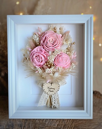 Prezent na Dzień Babci - ramka z bukietem suszonych kwiatów, BohoSuszki
