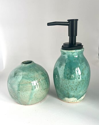 Zestaw łazienkowy akcesoria Dozownik na mydło Mydelniczka, niebieski, Ceramika Nastawka