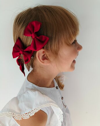 2x Jedwabne kokardki na spince kokardy spinki do włosów burgundy rose, Capillum