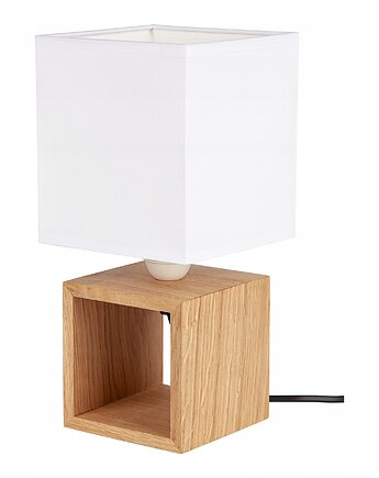 Lampka stołowa drewniana z białym abażurem E27 Led, Fabryka Lamp