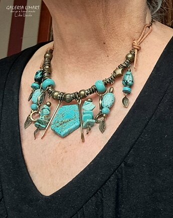 Turkusowy naszyjnik w stylu boho unikat handmade dla fanki turkusów PREZENT, Galeria Limart