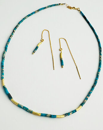 KLEOPATRA - Delikatny NASZYJNIK i KOLCZYKI JASPIS cesarski,niebieskie kamienie, Anemon Atelier