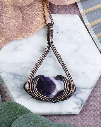 Miedziany wisiorek wire wrapping z ametystem #526, Spirit Of Copper