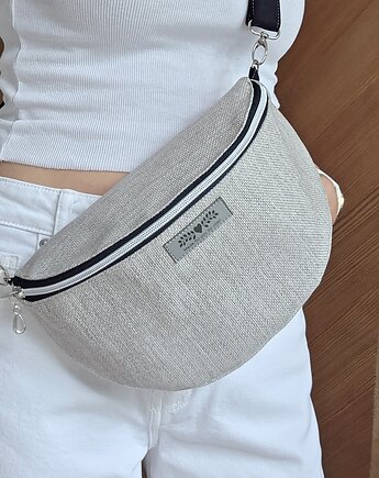 Beżowa nerka pleciony materiał boho na ramię, Made by Joan