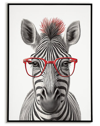 Plakat Zebra w czerwonych okularach, plakat dla dziecka ze  zwierzątkiem., Bajkowe Obrazki