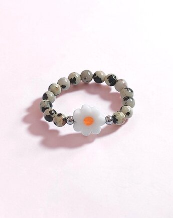 Pierścionek : stokrotka : jaspis dalmatyński : silver, kaktusia