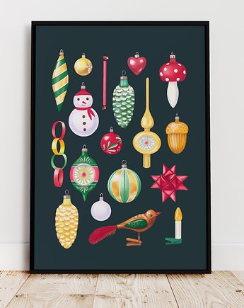 Plakat "Bombki PRL" ciemne tło, Studio Stonka