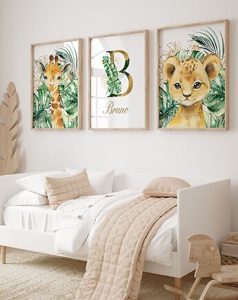 Zestaw 3 plakaty zwierzęta safari imię dziecka, OKAZJE - Prezenty na 18 dla syna