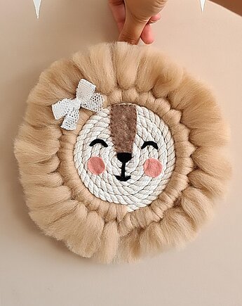 Safari Lew Lion makrama dekoracja do pokoju dziecka, Marmys Felt Studio