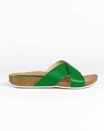 KLAPKI NA KORKU - SKÓRA NATURALNA - MODEL 341 - KOLOR MALACHTIOWY, Zapato