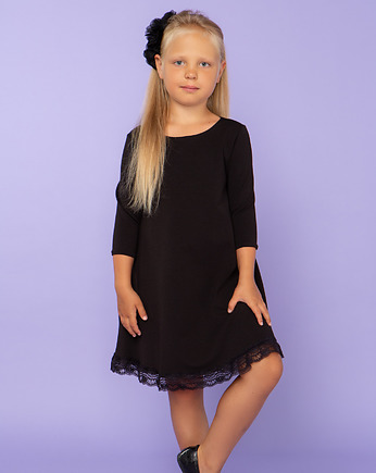 Elegancka sukienka z koronką, TD25_2,  czarny, TESSITA