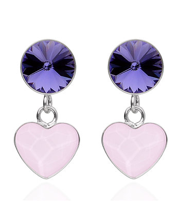 Srebrne kolczyki Swarovski serce róż fioletowy kryształ, KOM Biżuteria