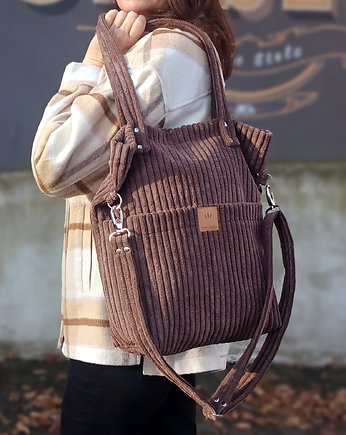 Sztruksowa torebka z kieszeniami Brązowa, sabi tatka