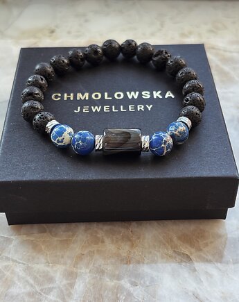 Bransoletka męska Jaspis cesarski i Agat, Chmolowska Jewellery