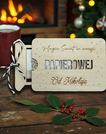 Pudełko na pieniądze PAPIEROWEJ prezent świąteczny Mikołaj PERSONALIZACJA, STREET WOOD