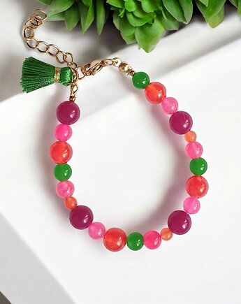 Bransoletka : summer fruits : kolorowy jadeit, kaktusia