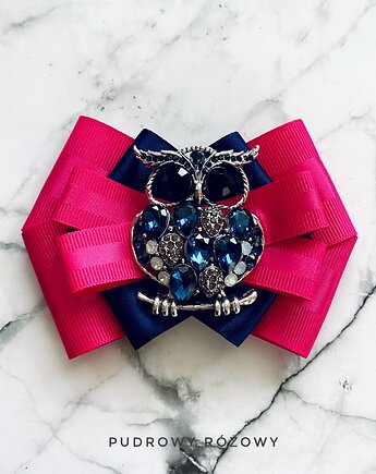 Brosza z Sową z kryształków Nowość, Pudrowy Różowy