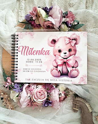 MIŚ RÓŻOWY album pamiątka chrztu, roczek, narodziny,, LOO LOO DREAM