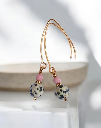 Jaspis dalmatyński i rodonit : kolczyki długie, kaktusia