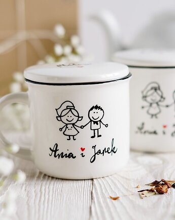 Kubki Młodej Pary, prezent ślubny z imionami, datą, Pracownia Faramuszka