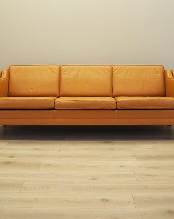 Sofa skórzana pomarańczowa, duński design, lata 70, produkcja: Dania, Przetwory design