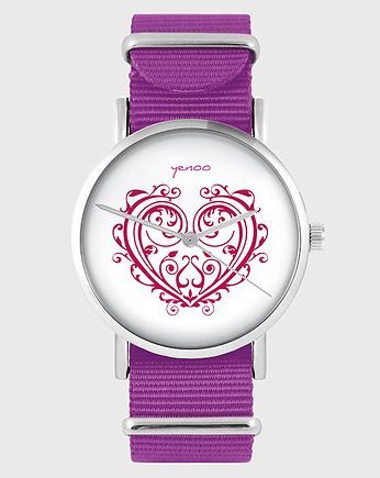 Zegarek - Serce ornamentowe - amarant, nato, yenoo