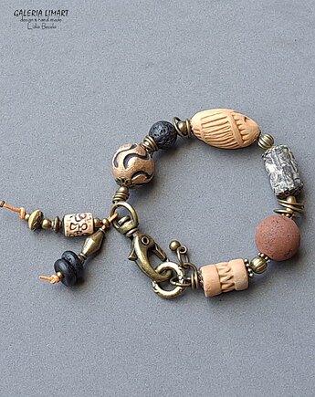 Bransoletka w kolorach ziemi w stylu boho z ręcznie wypalanej ceramiki handmade, Galeria Limart