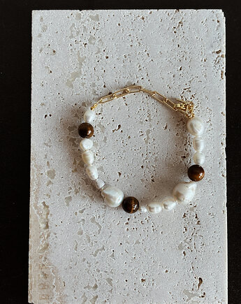 Bransoletka Perły naturalne i Tygrysie oko, Chmolowska Jewellery