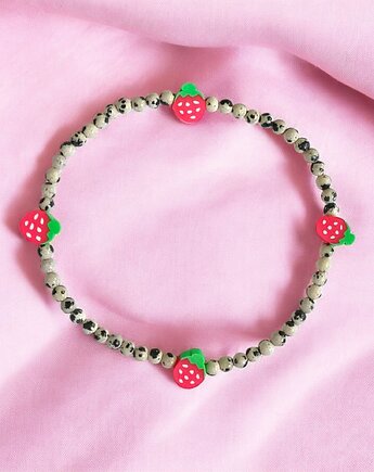 NA NOGĘ : truskawkowa bransoletka : jaspis dalmatyński, kaktusia