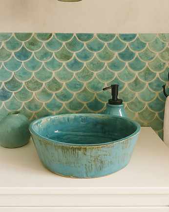 Umywalka ceramiczna, turkusowa owalna, zielona, nablatowa, niebieska, Ceramika Nastawka
