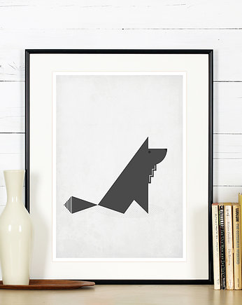 Plakat skandynawski A2, minimalizm, szary wilk, Galeria EMU