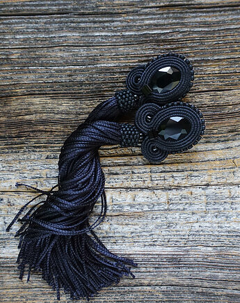 Czarne kolczyki soutache z frędzlami- długie, Mró Soutache