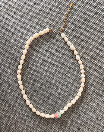 Handmade naszyjnik z naturalnych pereł z różową maliną, Juicy Beads