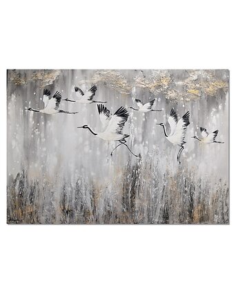 Żurawie 25 ptaki obraz do salonu malowany na płótnie, Galeriai