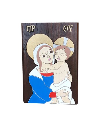 Drewniana ikona Matki Boskiej z Dzieciątkiem Jezus, SongBird