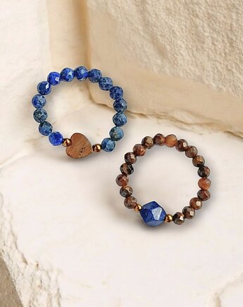 PREMIUM : zestaw pierścionków : lapis lazuli, tygrysie oko, kaktusia